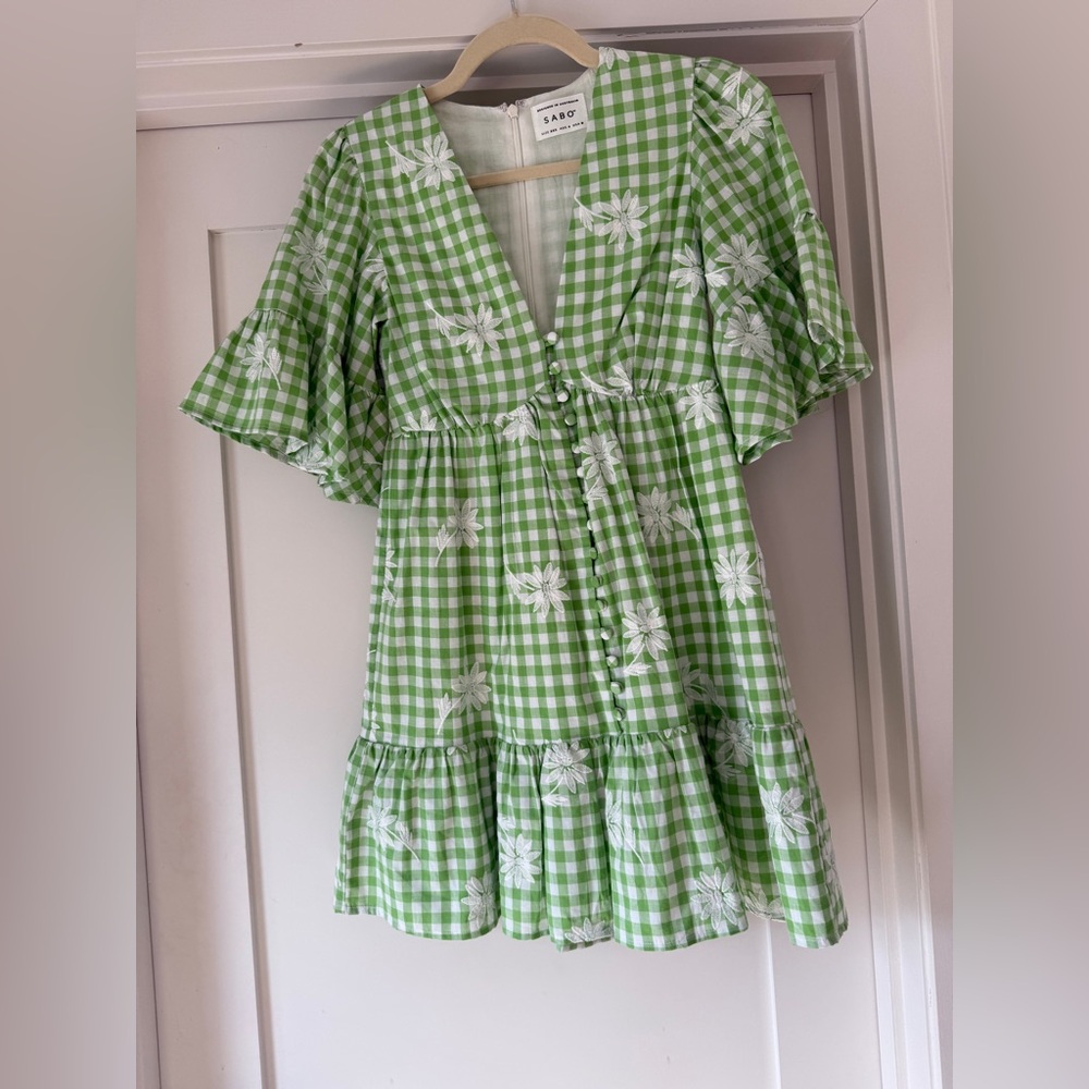 SABO Green Gingham Floral Dress